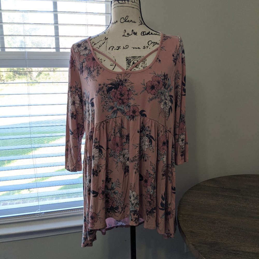 Torrid Blush Super Soft Pink Floral Babydoll Top